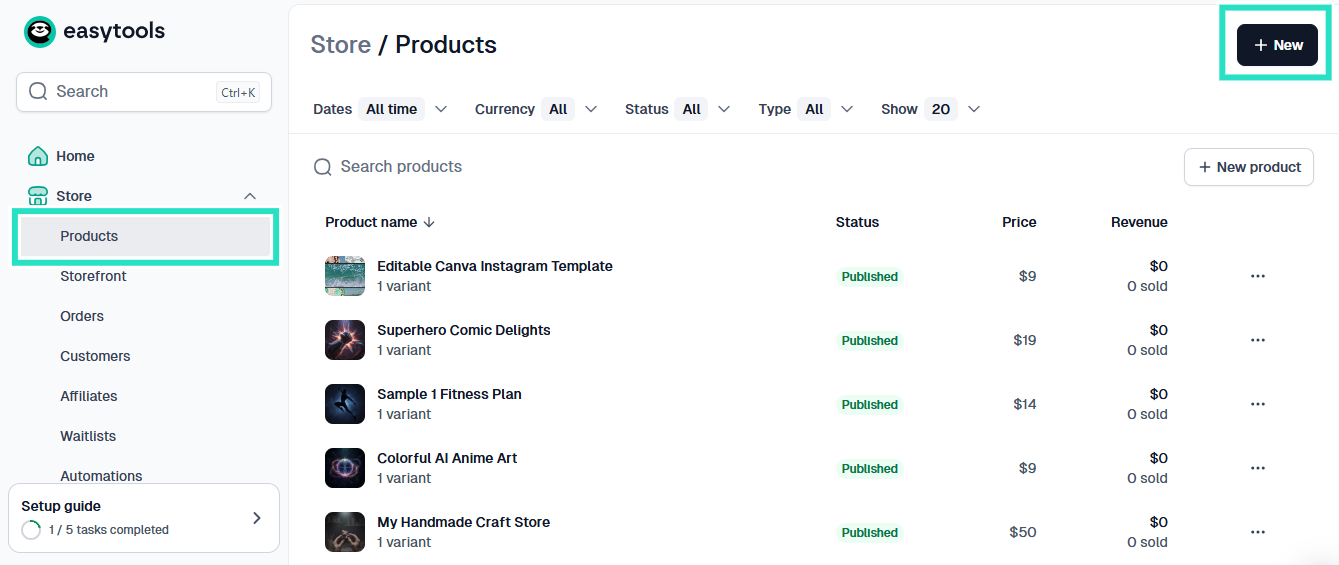 published products list view in easytools