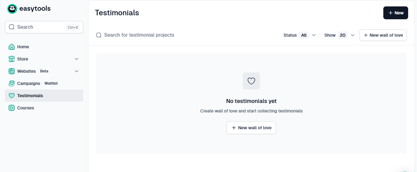 testimonials feature in easytools menu