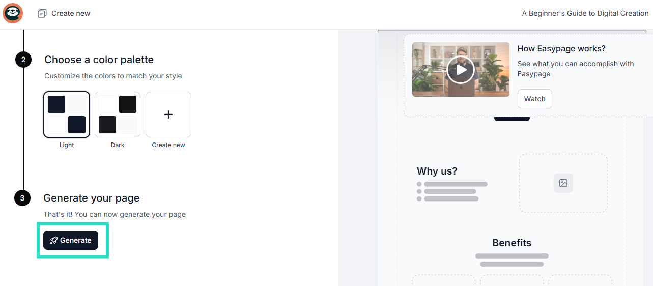 generate your product page using AI in easytools