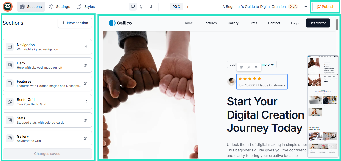add sections to the landing page