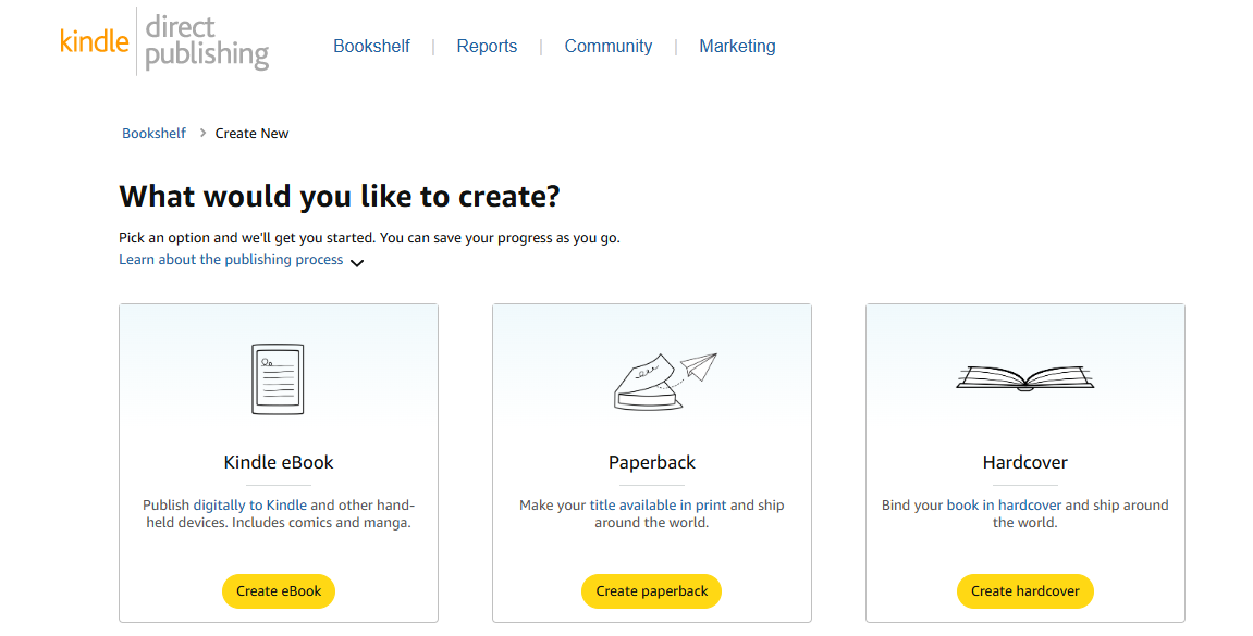 select what to create in amazon kdp