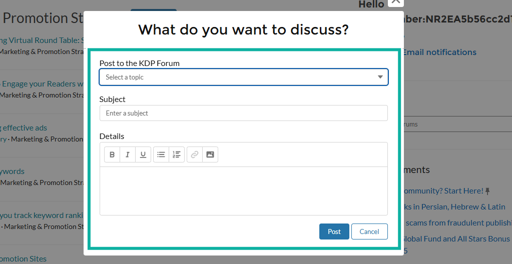 post a discussion into kdp forum
