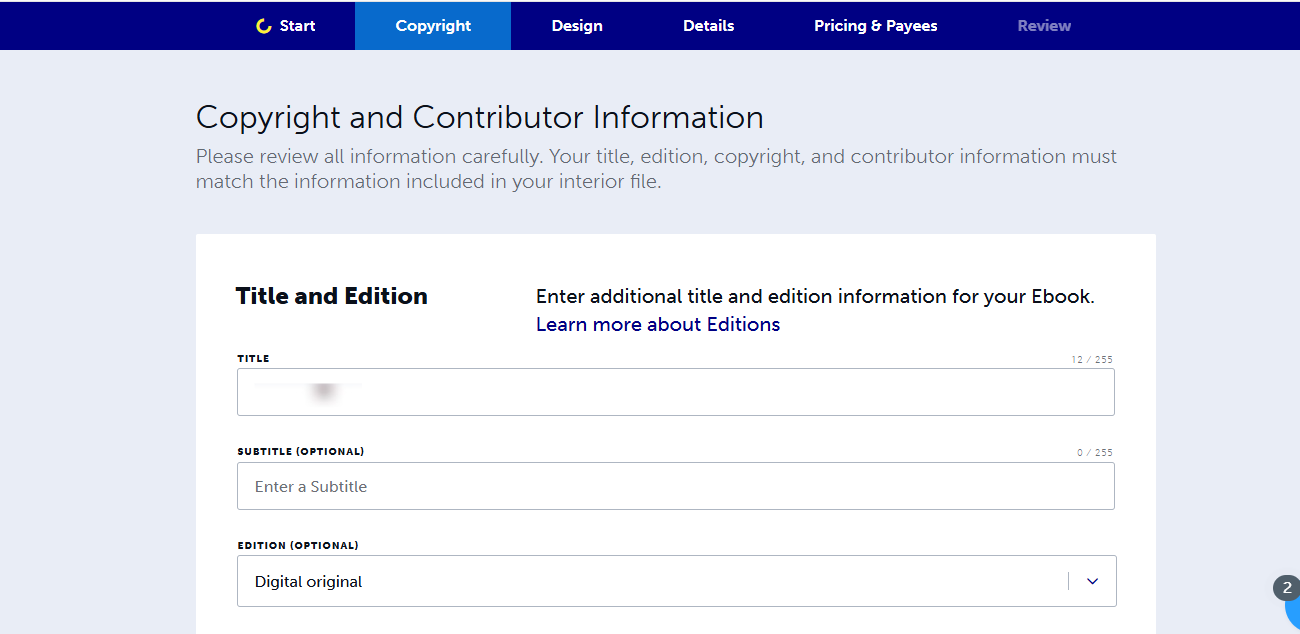 copyright and contributor form in lulu