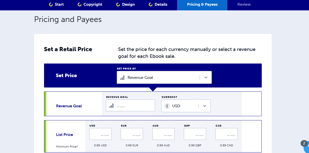 set price and revenue goal for your e-book