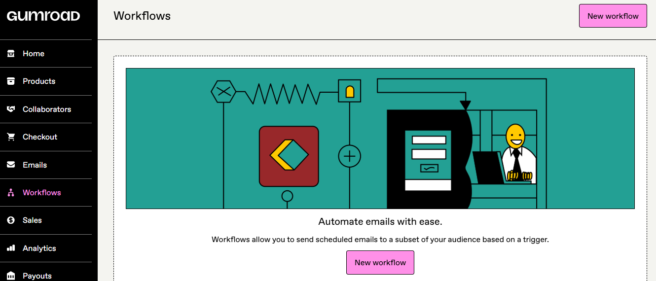 create a new workflow in gumroad