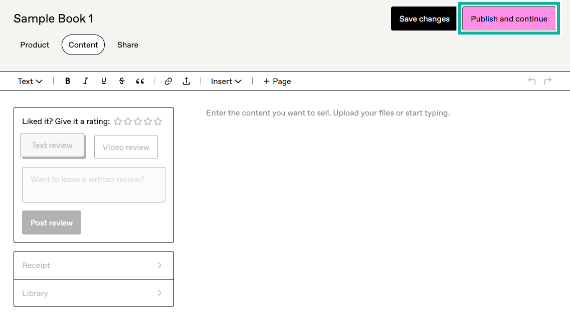 enter e-book content and review to publish