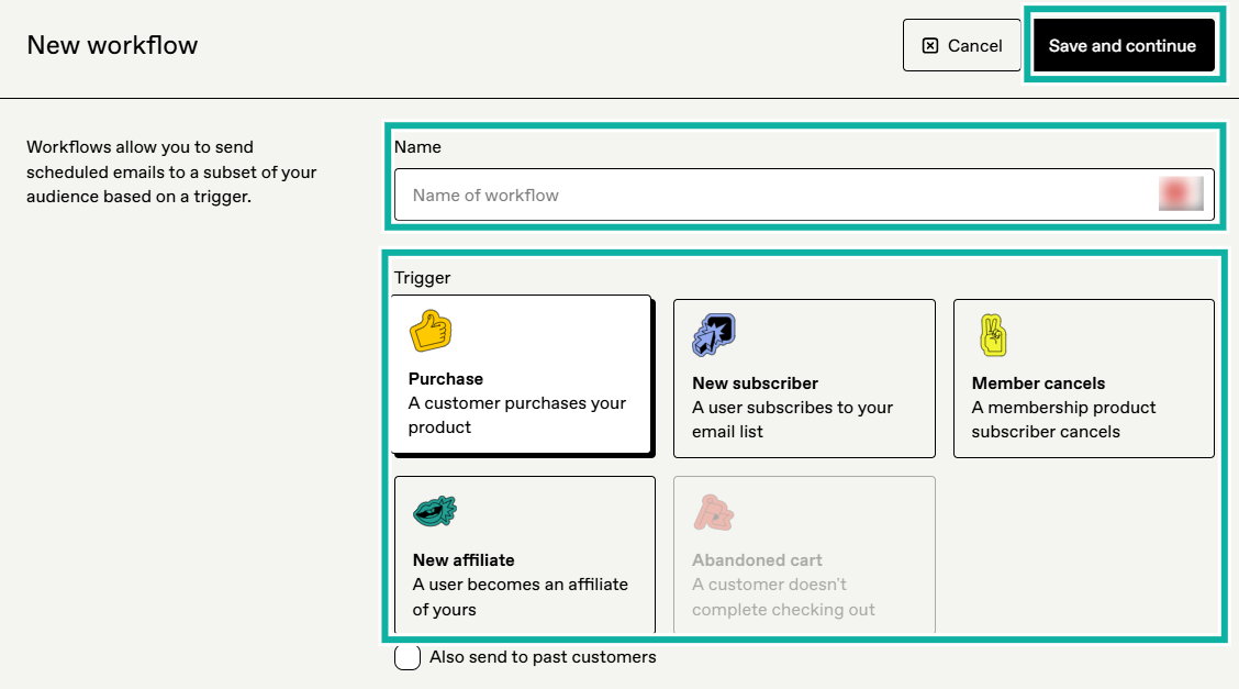 name your workflow and select a trigger