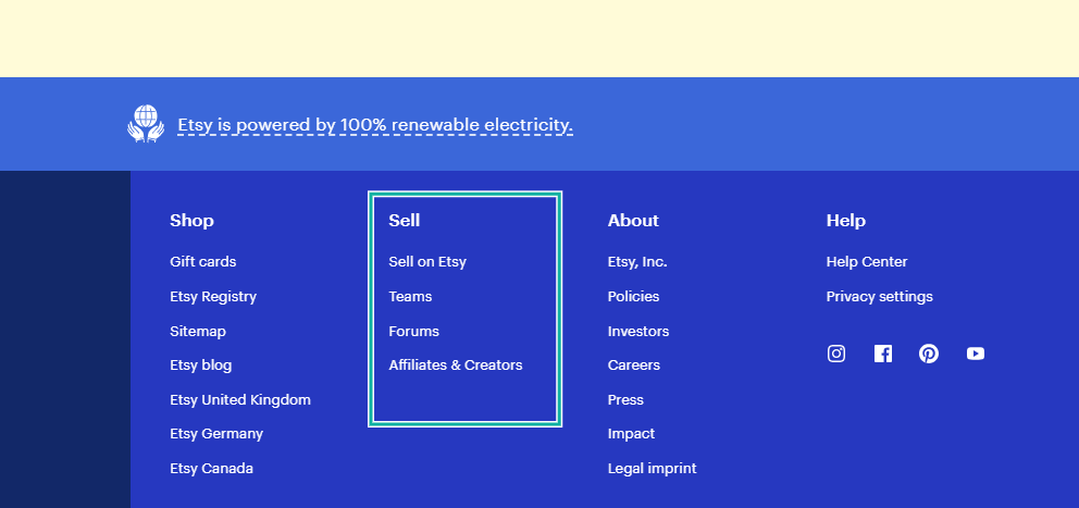 sell feature options in Etsy footer