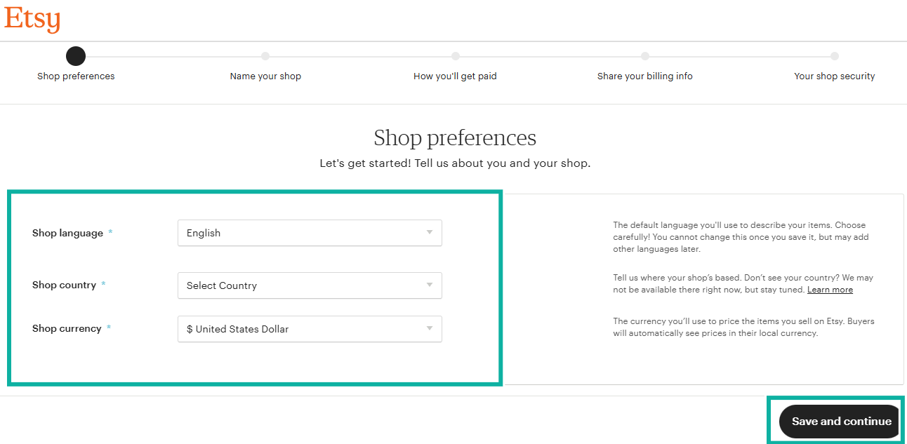 set shop language and currency preferences