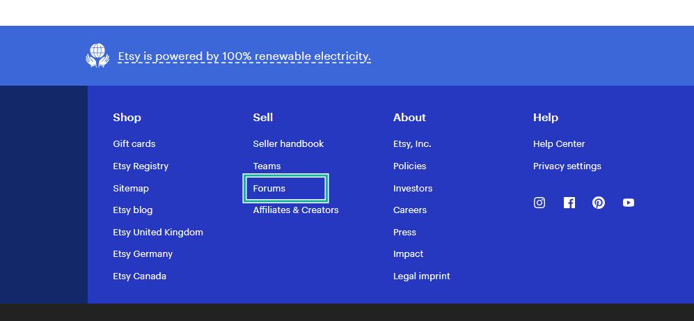 forums feature in footer of e-book selling platform