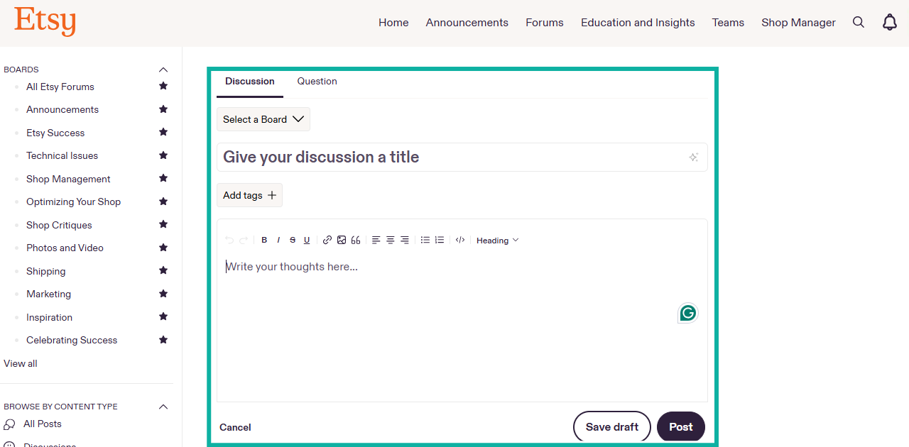 give your forum discussion a title in etsy