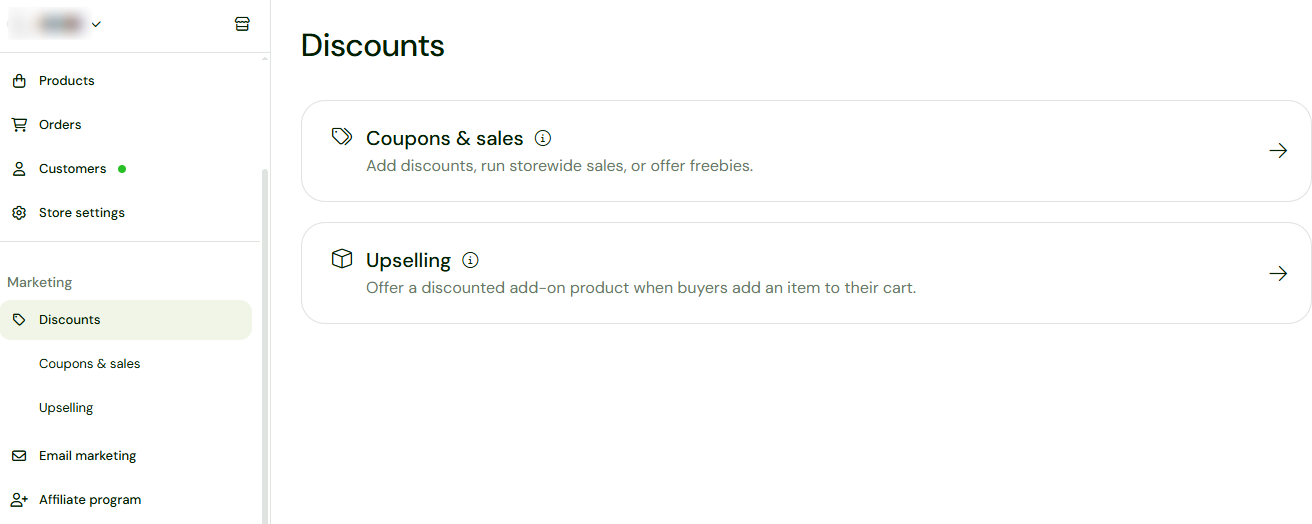 discounts and upselling options in sellfy