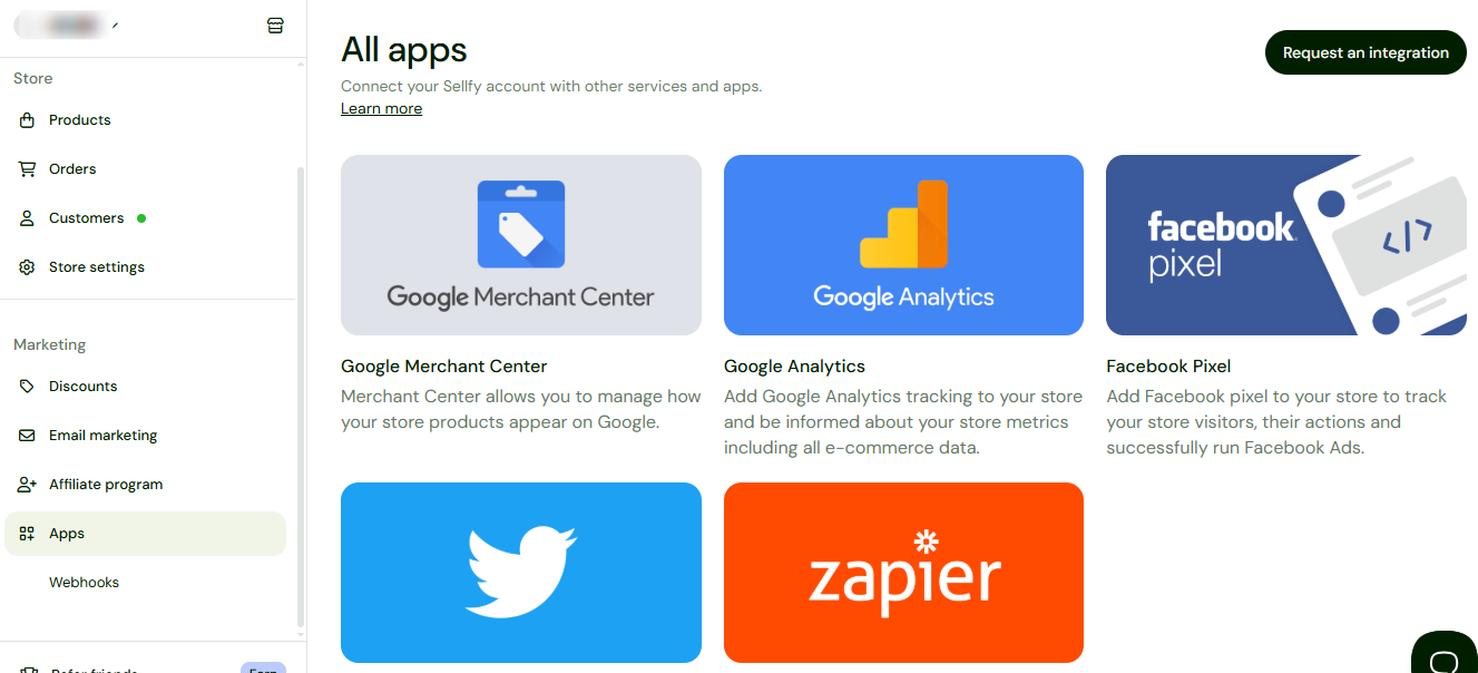 list of apps to integrate with sellfy