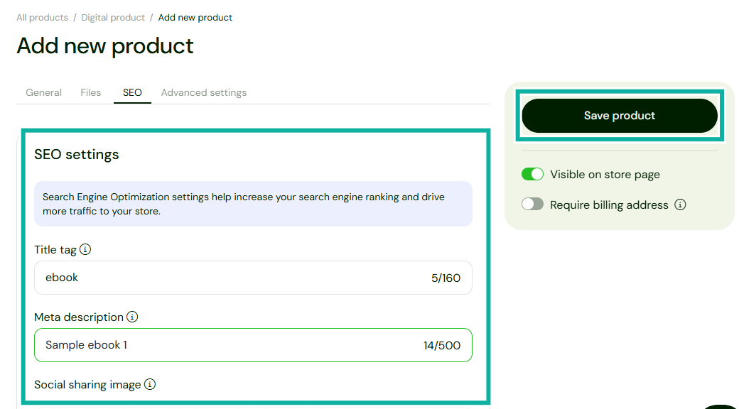 set seo settings for your e-book