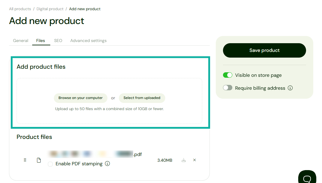 add product files from computer or uploads