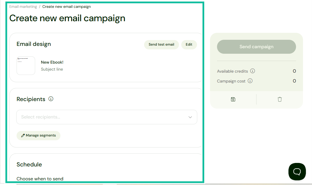 email campaign configuration in sellfy