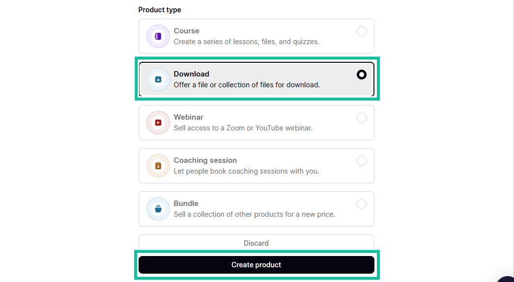select product type from list of products