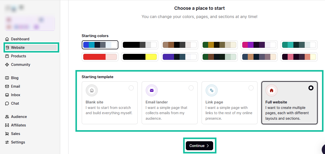 create a website with podia webiste tool