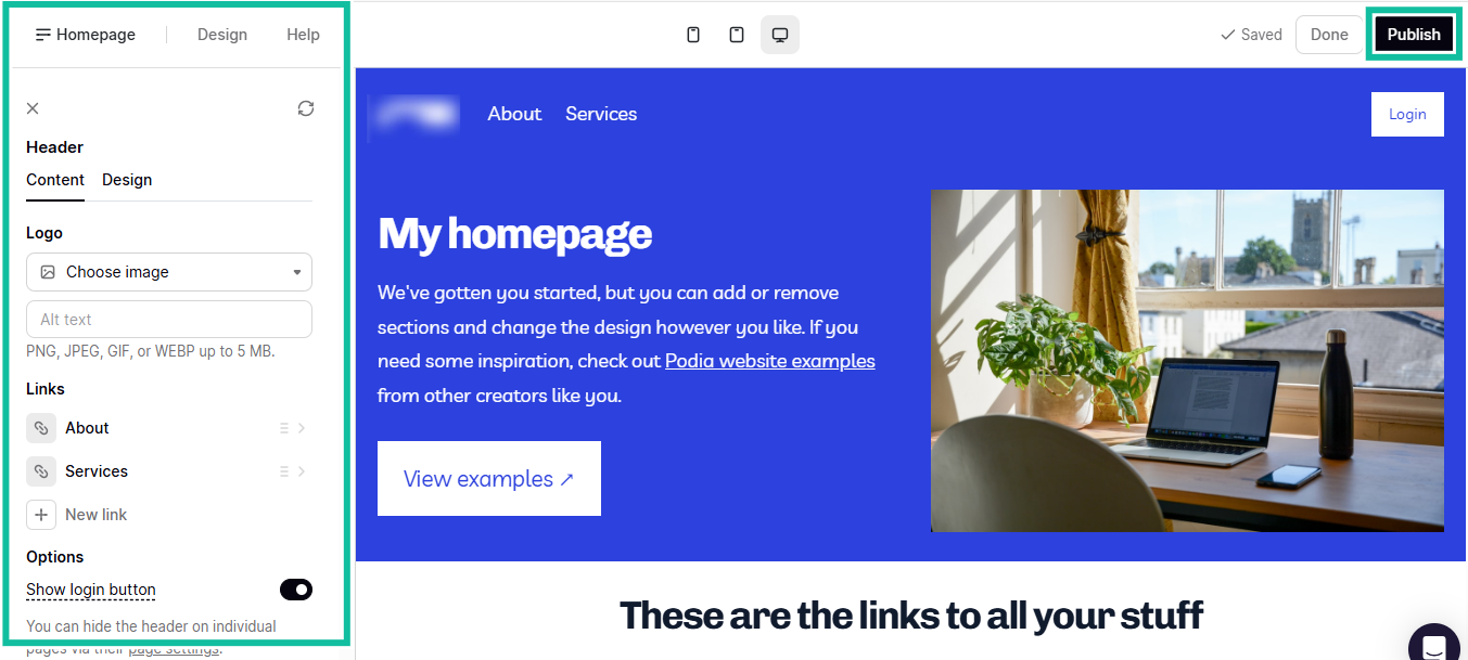 configure website with available features and publish