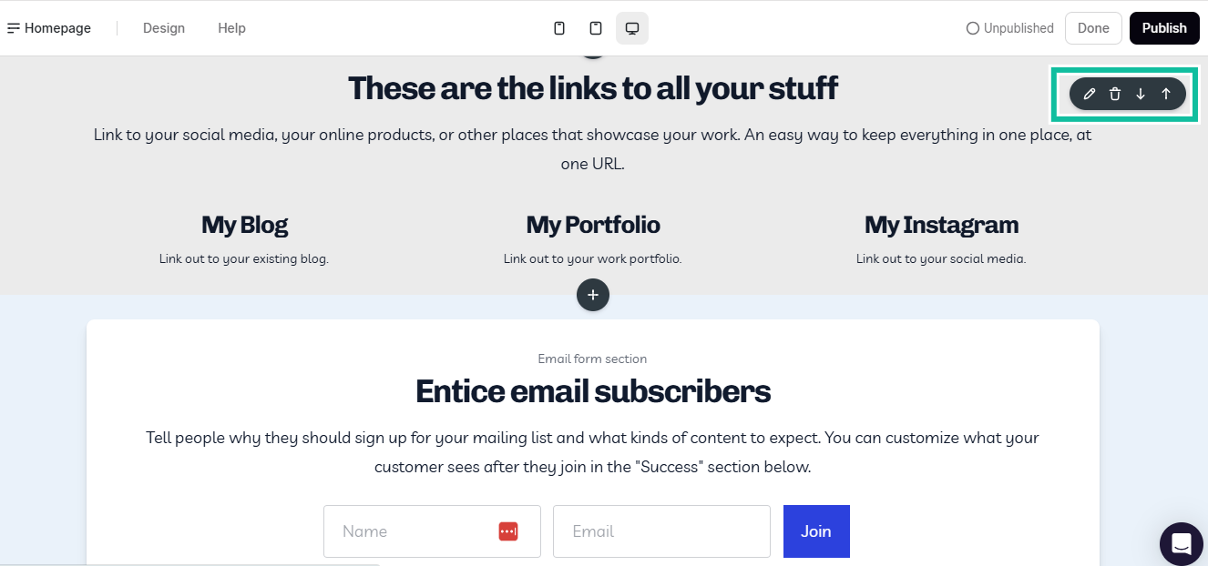 sample website homepage from podia