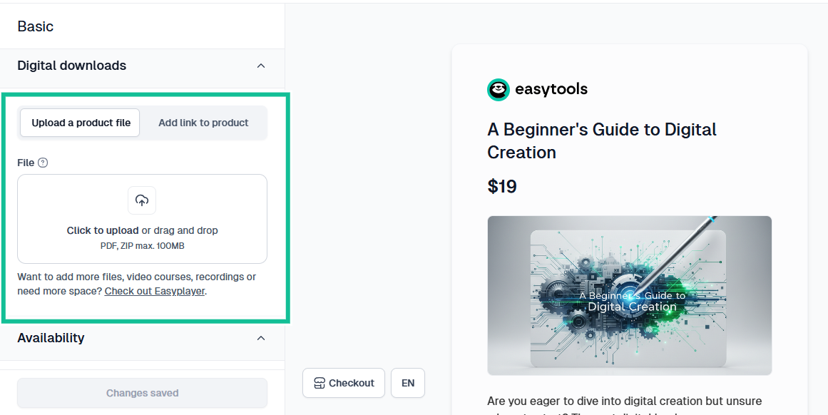 upload a digital download product file