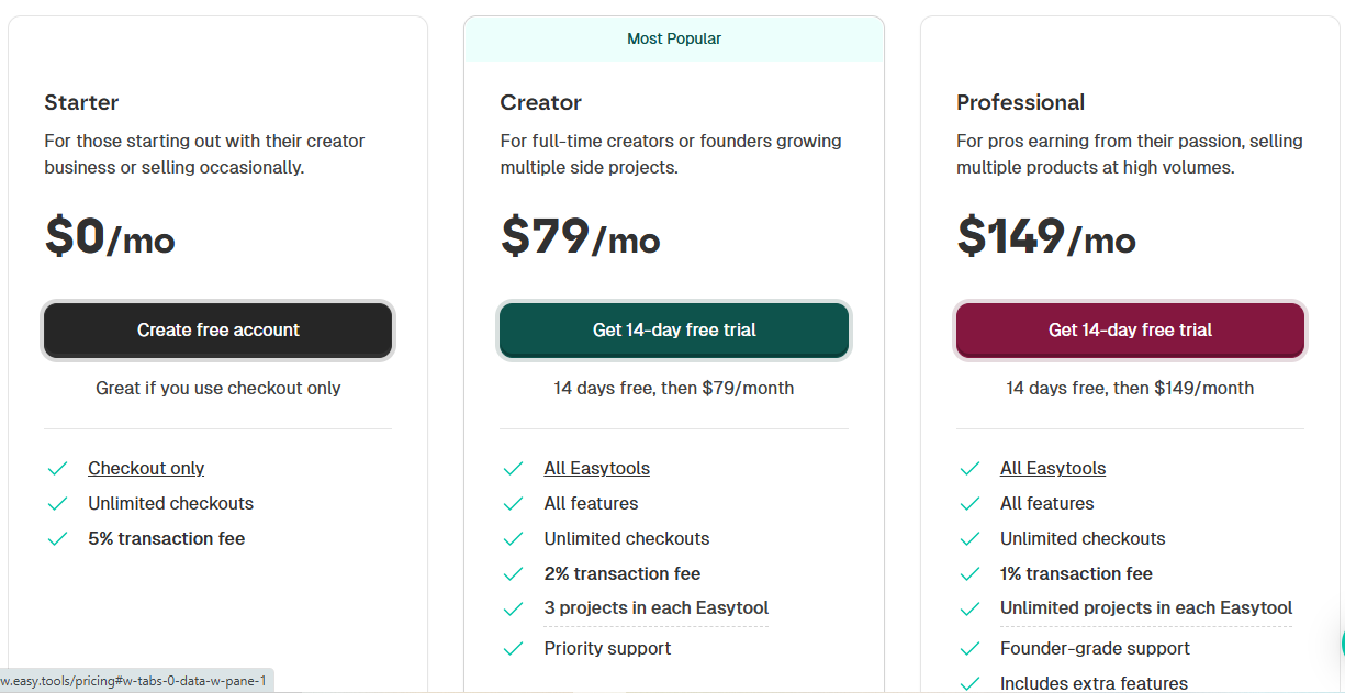 pricing plans for easytools