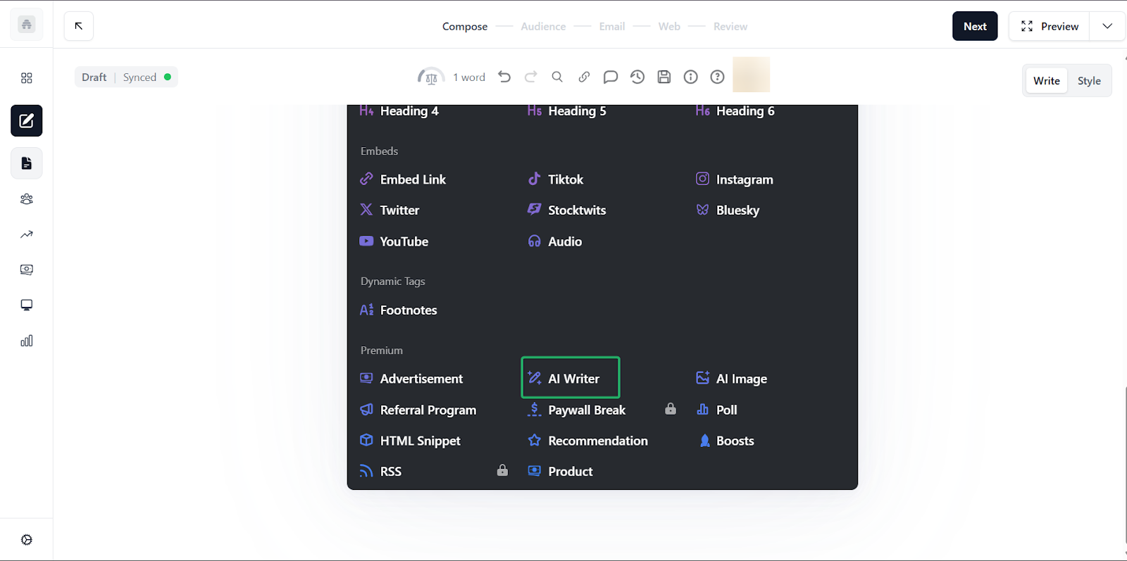 use ai writer to generate content