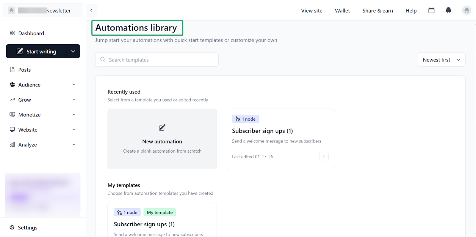 automation library on content creator platform