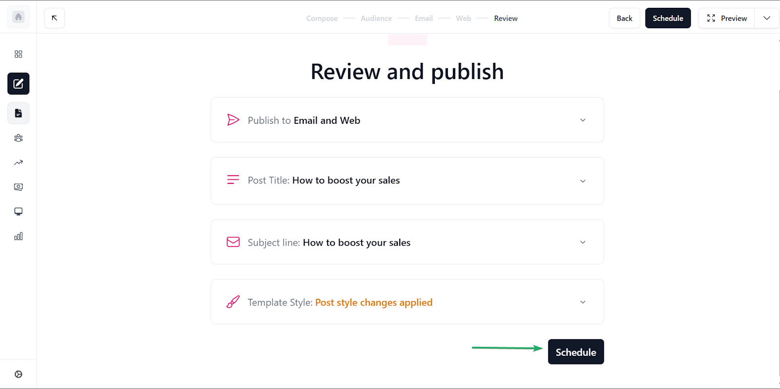 review and schedule post publication time