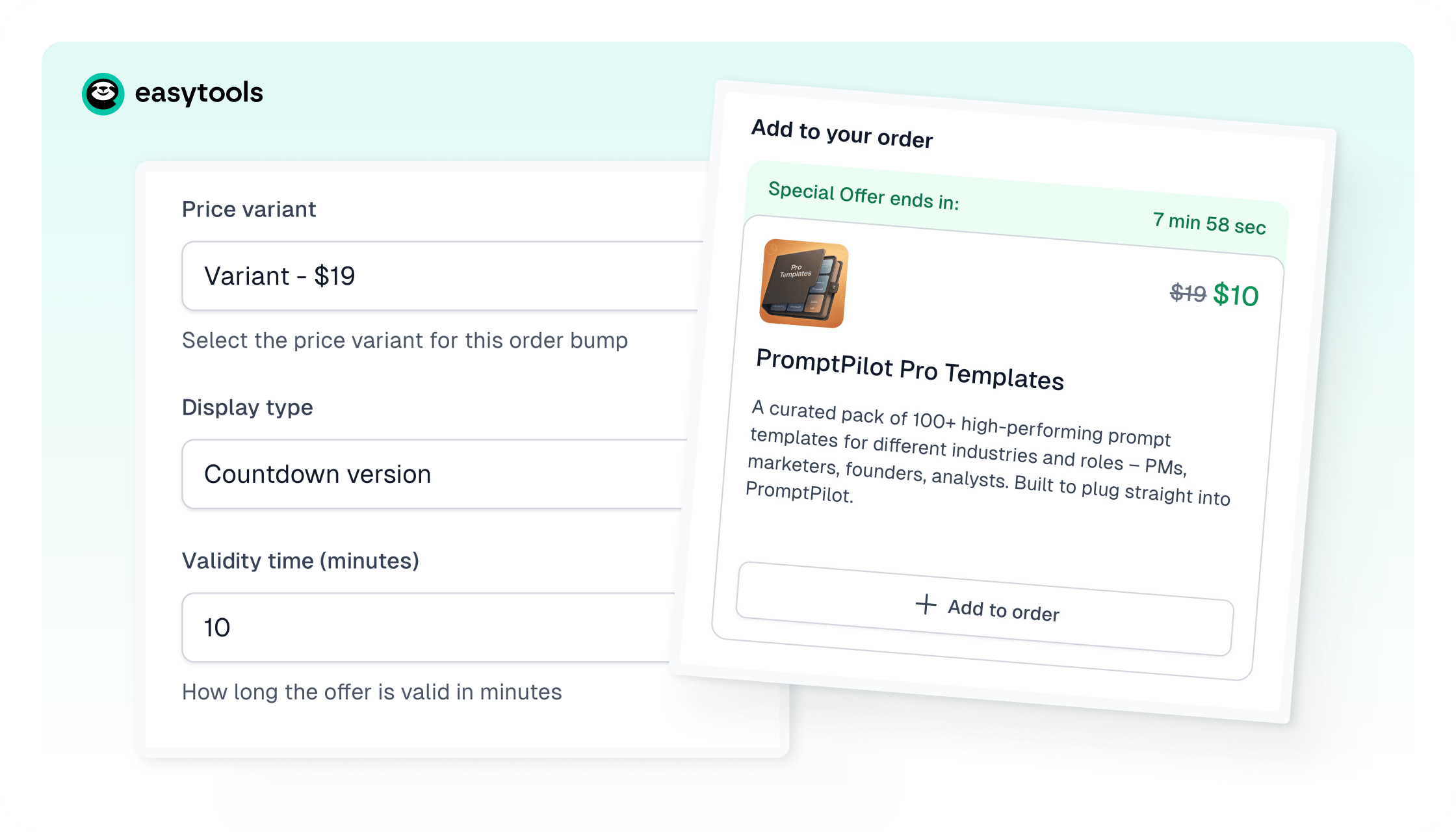 Easytools order bumps with time-limited offer