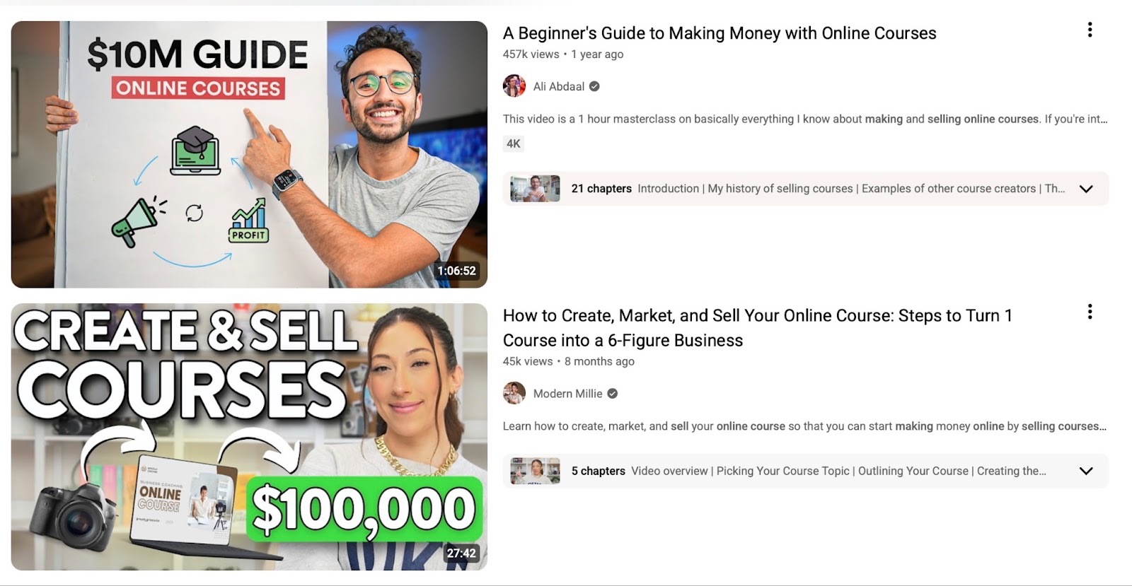 ali abdaal and modern millie youtube videos