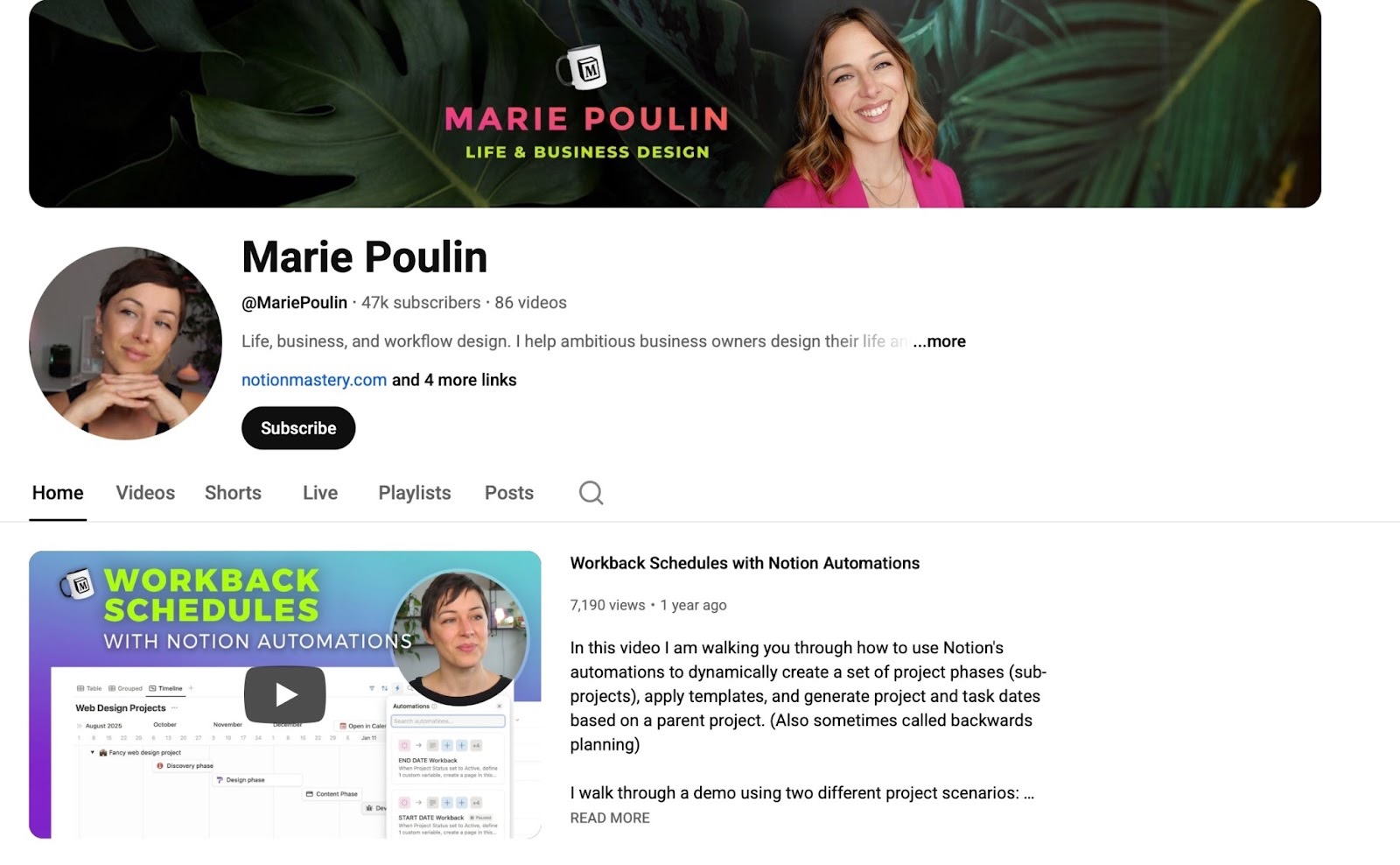 marie poulin youtube profile page