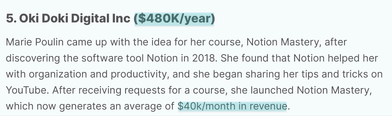 annual returns of online course idea