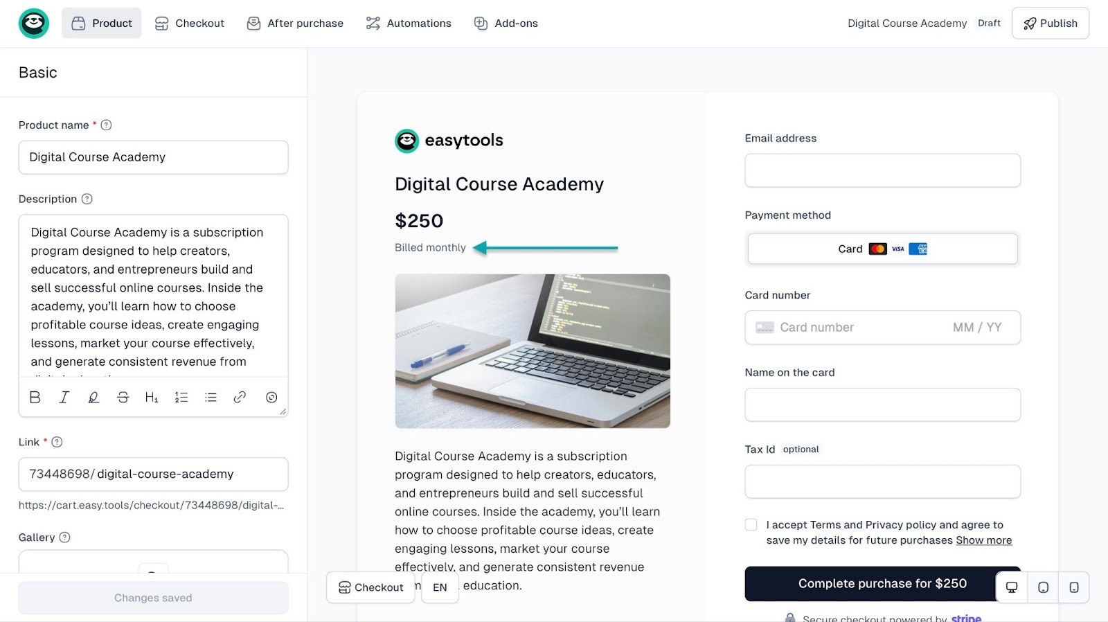 online course idea on easycart