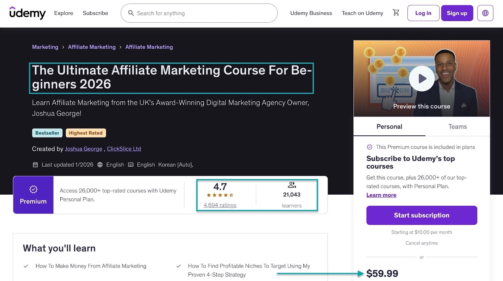 online course idea in the affiliate marketing niche
