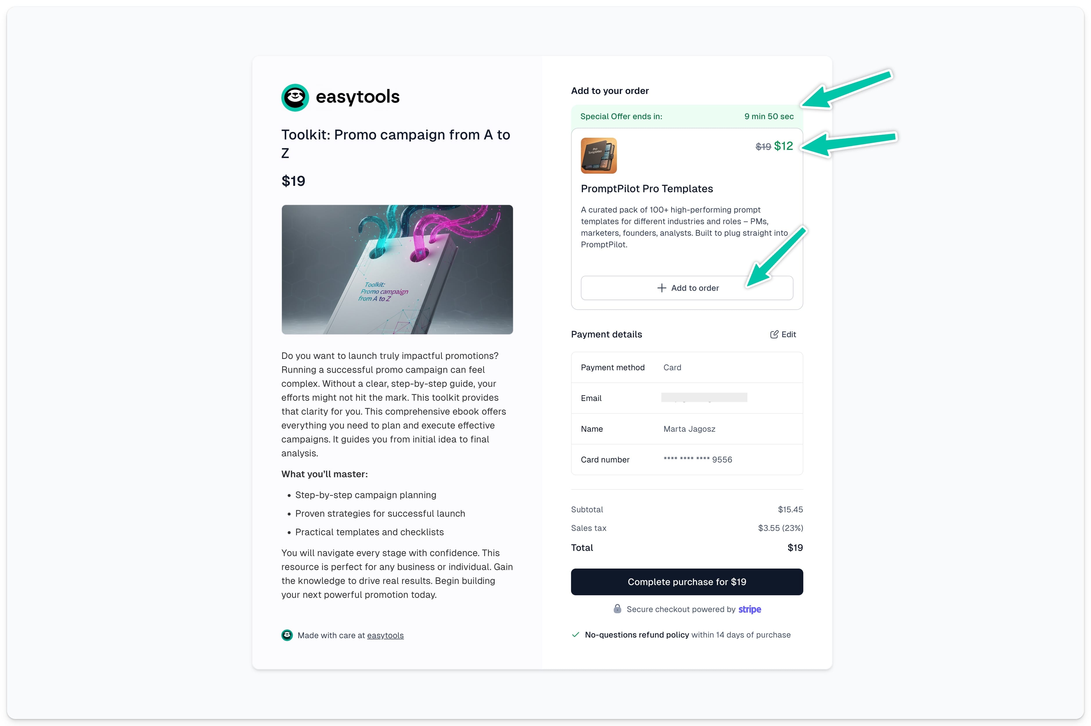Easytools order bumps in checkout