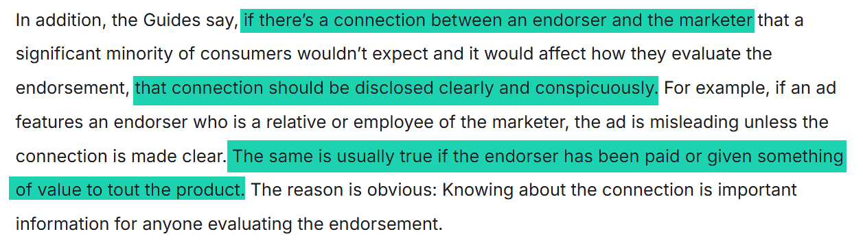 excerpt from ftc endorsement guides
