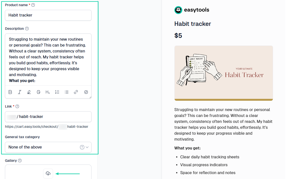 add product name and description on easycart