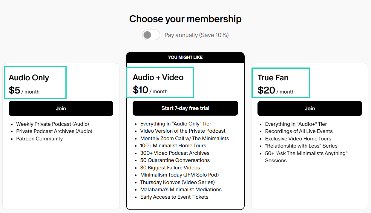 the mininalist podcast checkout page