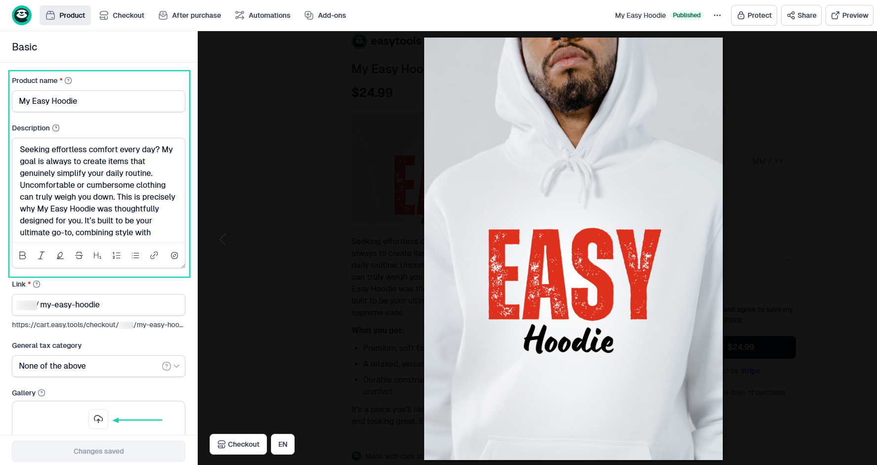 physical product on easycart