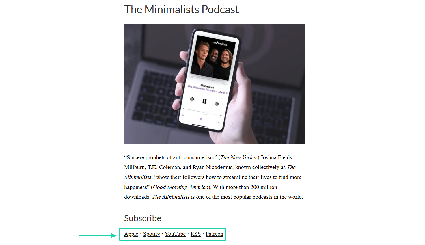 the minimalists podcast subscribe button