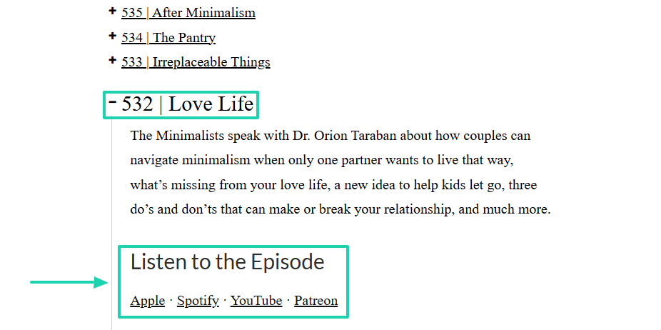 love life episode on the minimalists podcast