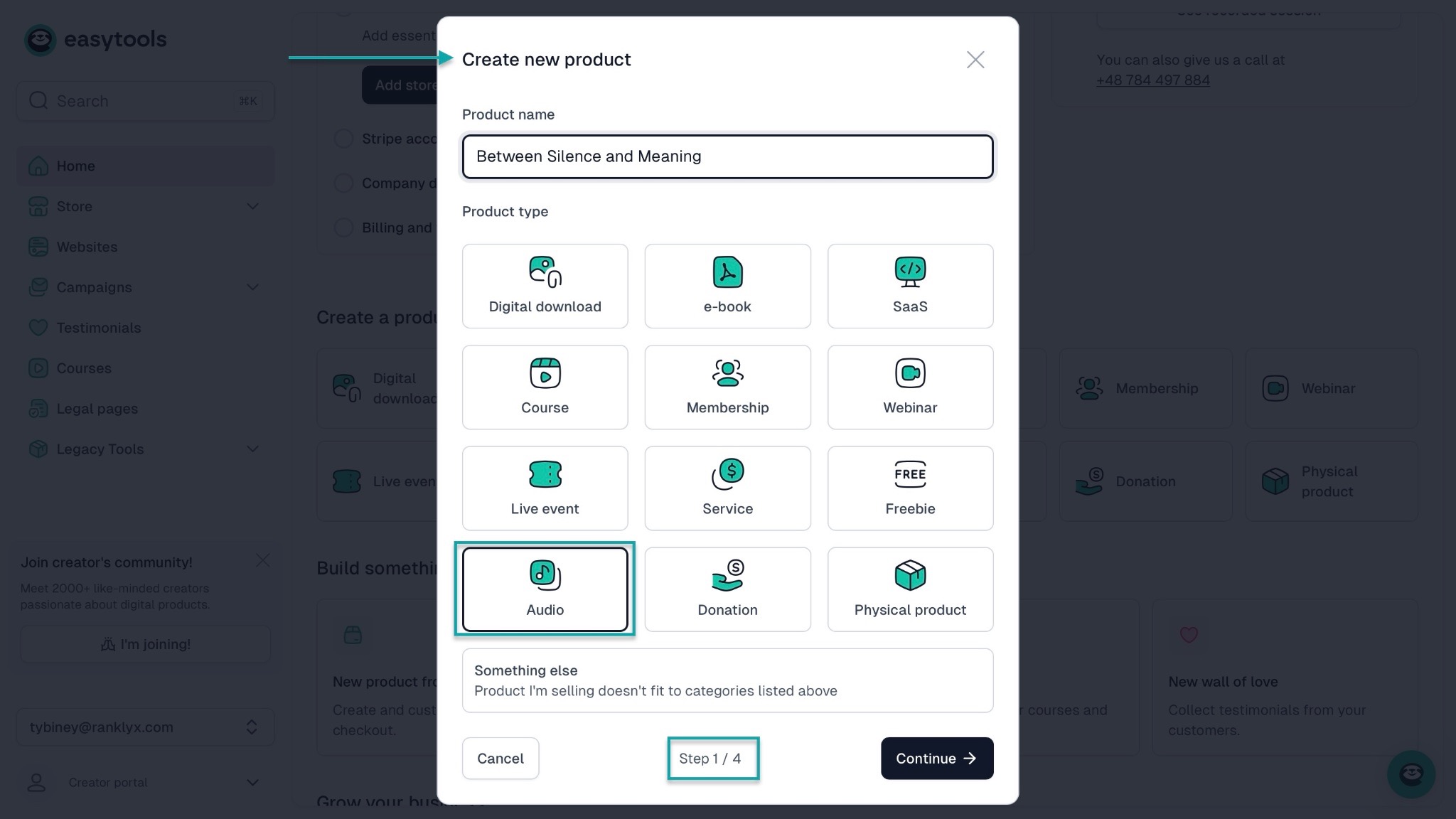 create new product on easytools