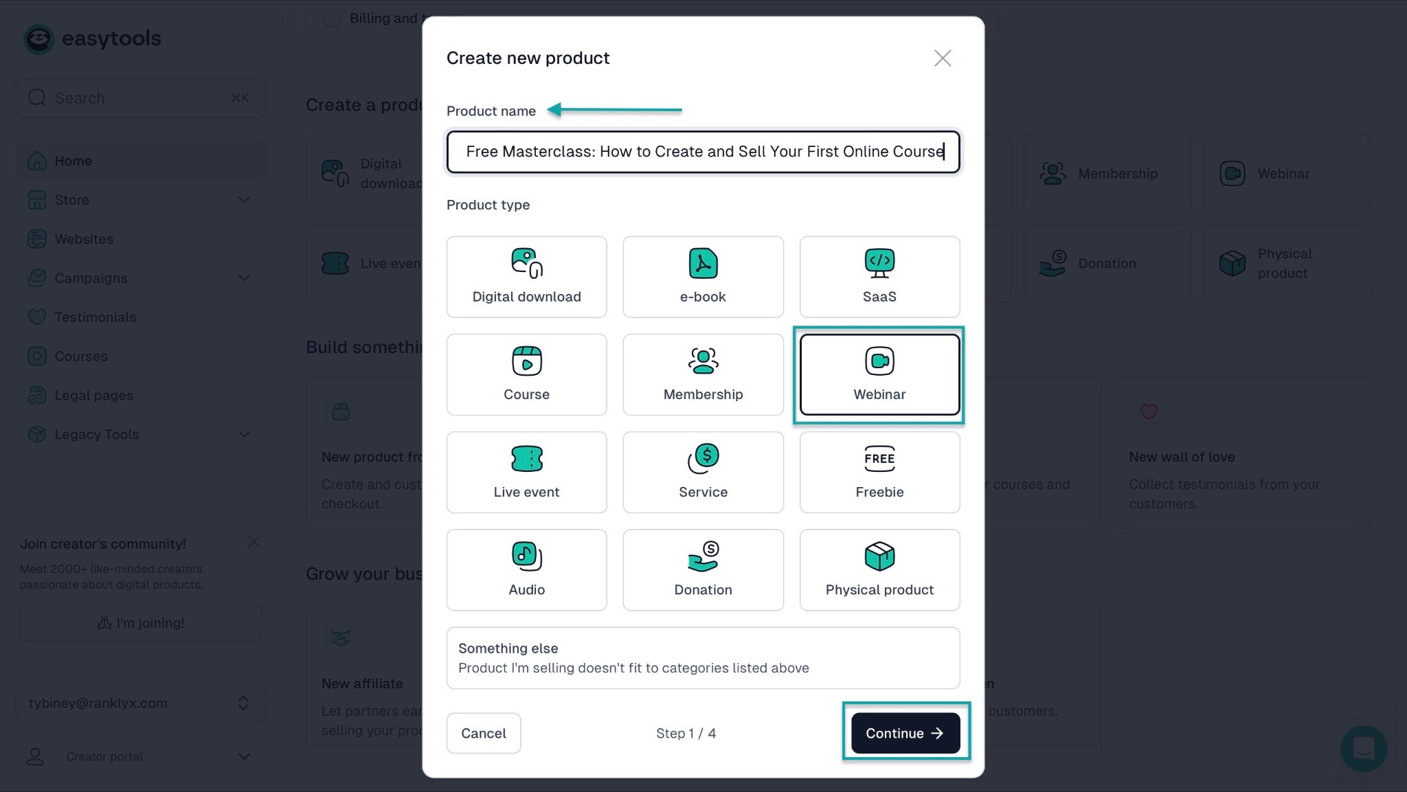 product name and type on easytools