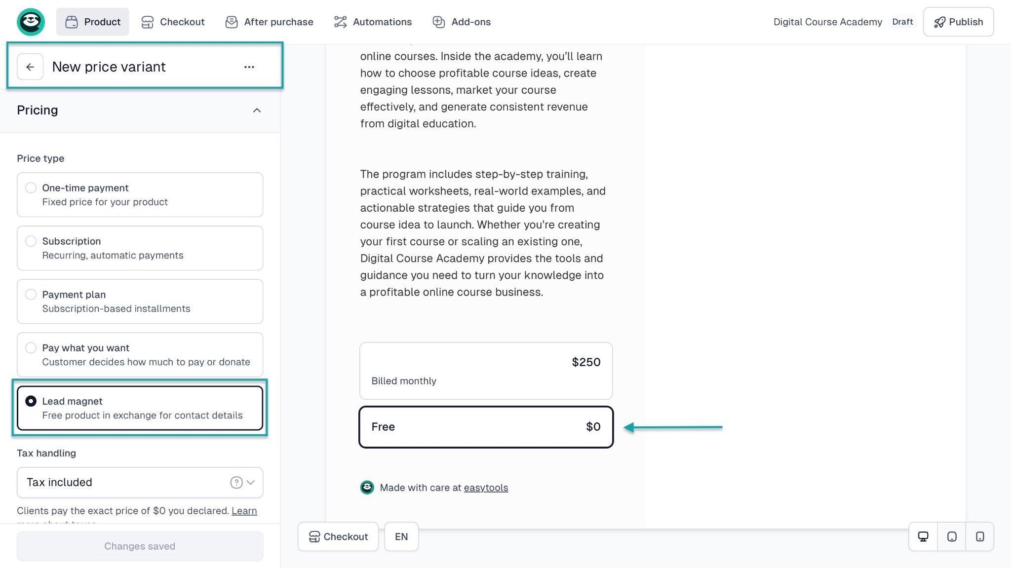 add price variant on easycart