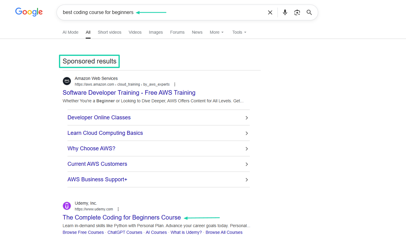 google sponsored results