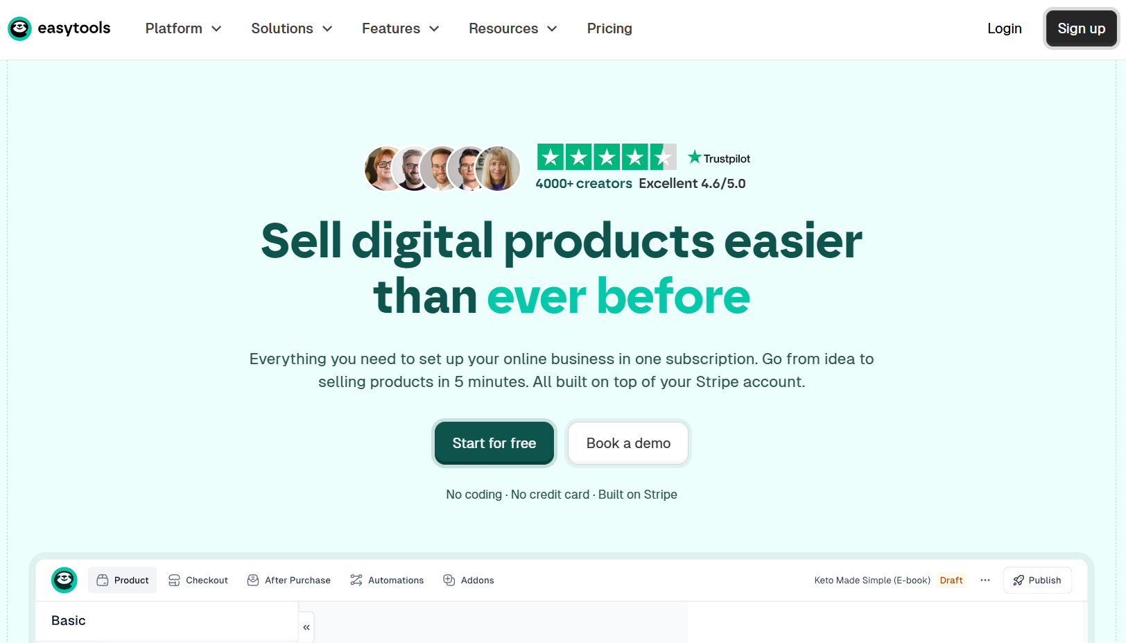 easytools landing page
