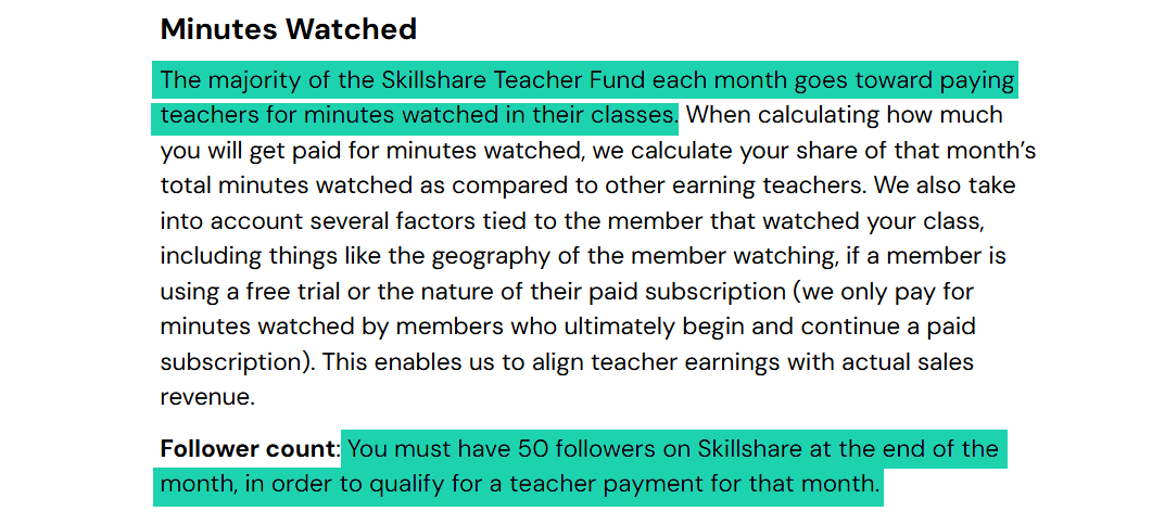skillshare follower count and minutes watched documentation