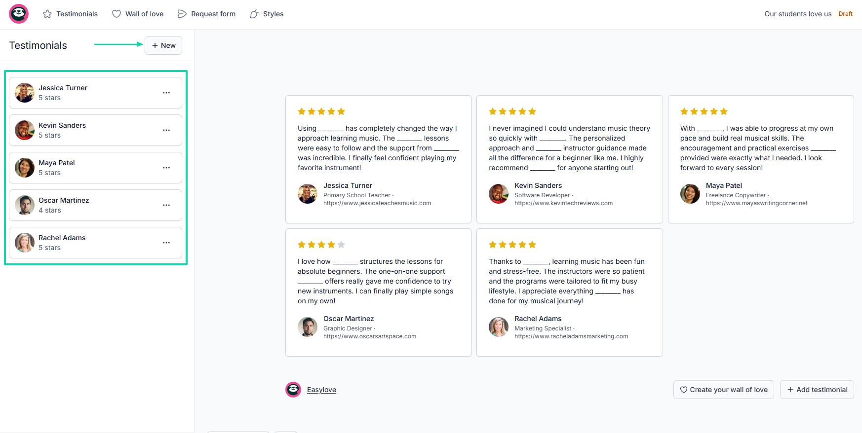 easytools testimonials feature to promote an online course