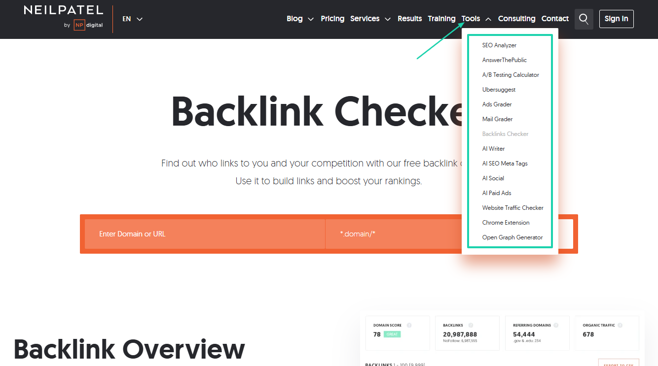 backlink checker by neil patel